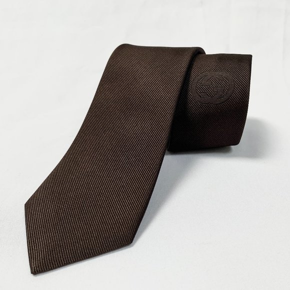 Gucci Interlocking GG logo Neck Tie Coffee Brown new with tag - Picture 1 of 8